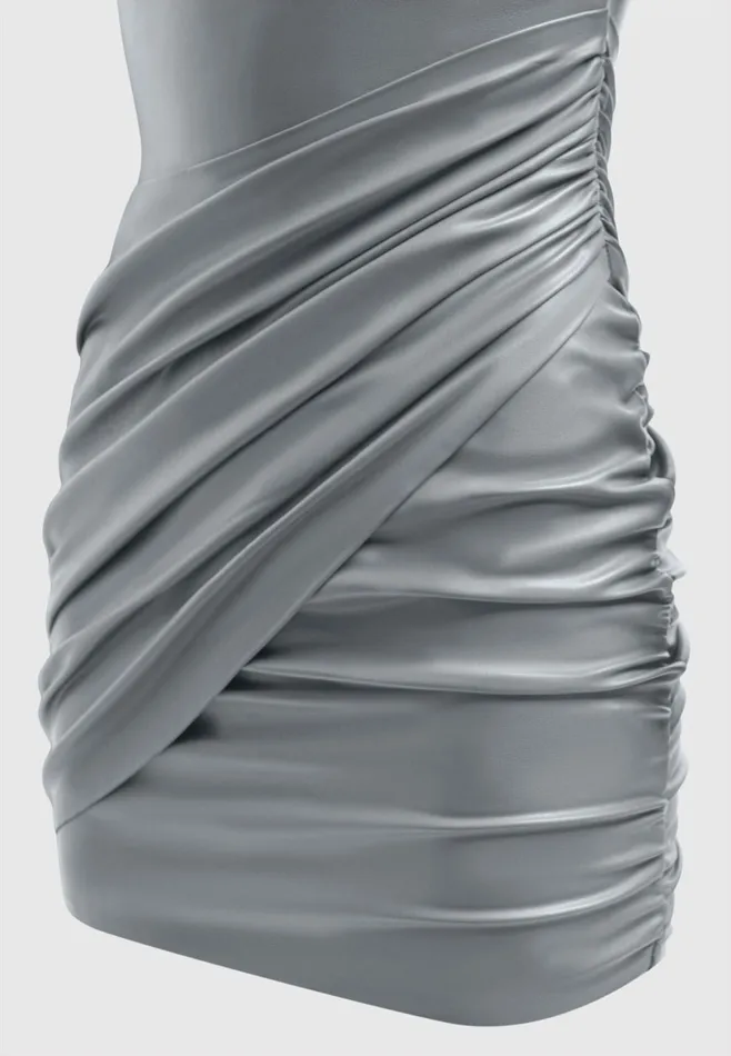 Women Manire De Voir Leather Gathered Dress Grey