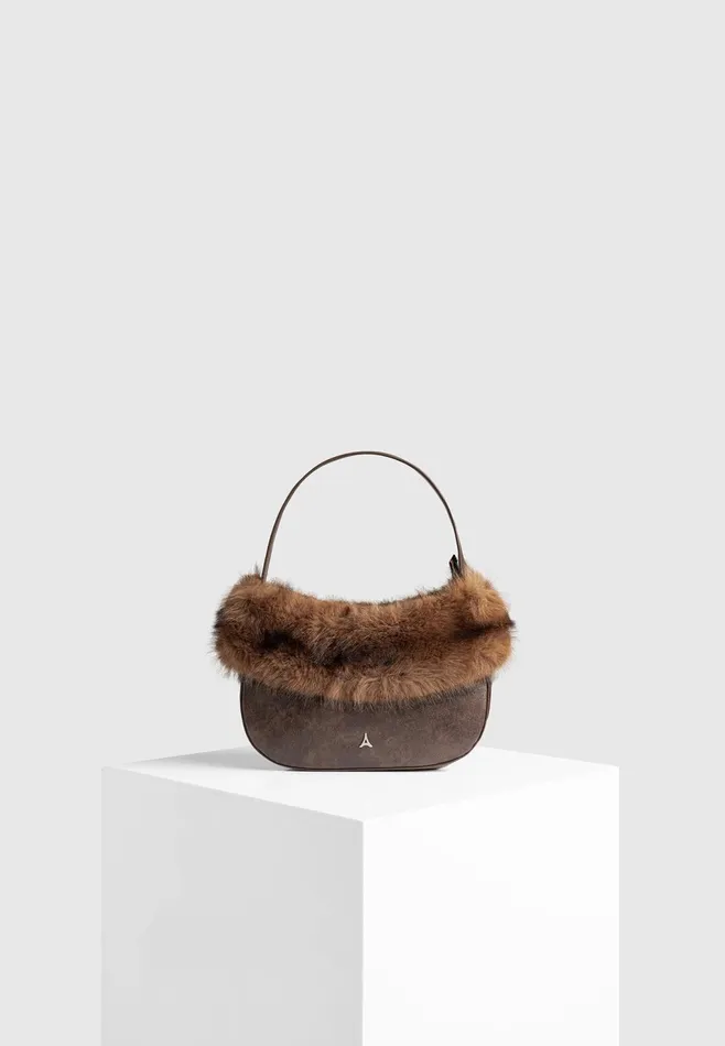 Women Manire De Voir Vintage Leather And Fur Handbag Brown