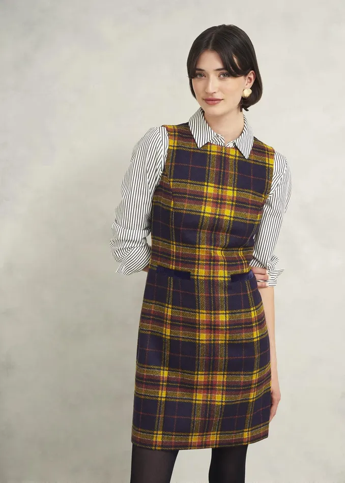Women Margot Wool Dress Navy Ochre Hobbs Dresses and Jumpsuits