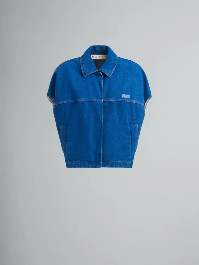 Women Marni Denim Blue Organic Denim ShortSleeved Jacket With Marni Logo Patch