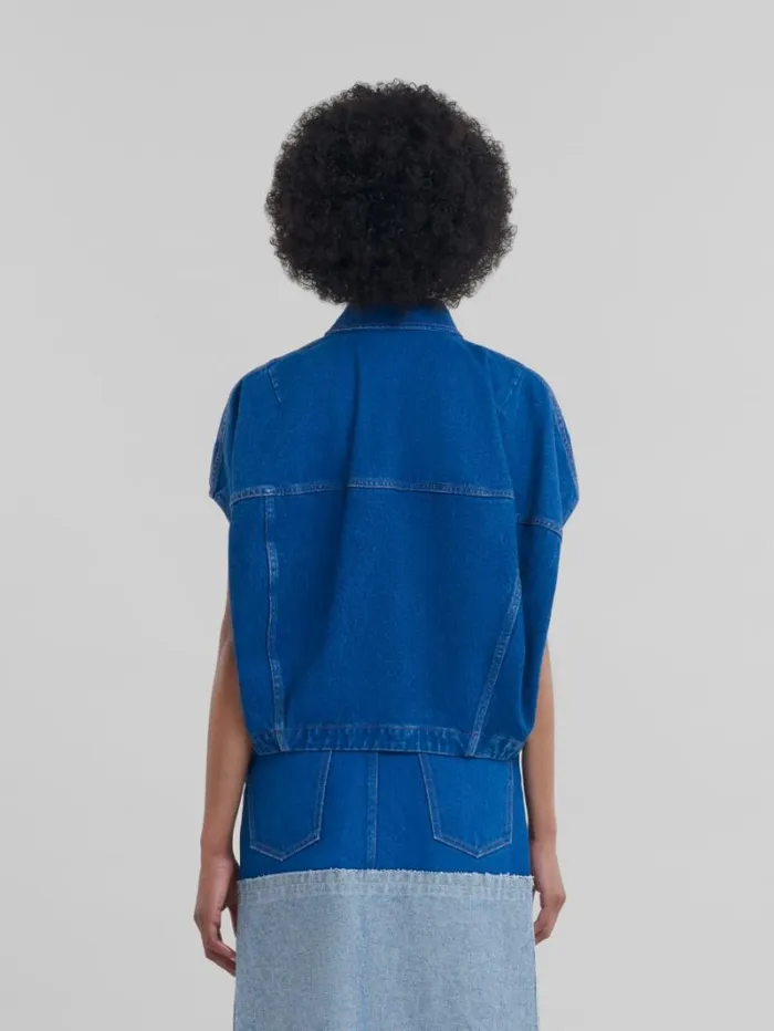 Women Marni Denim Blue Organic Denim ShortSleeved Jacket With Marni Logo Patch