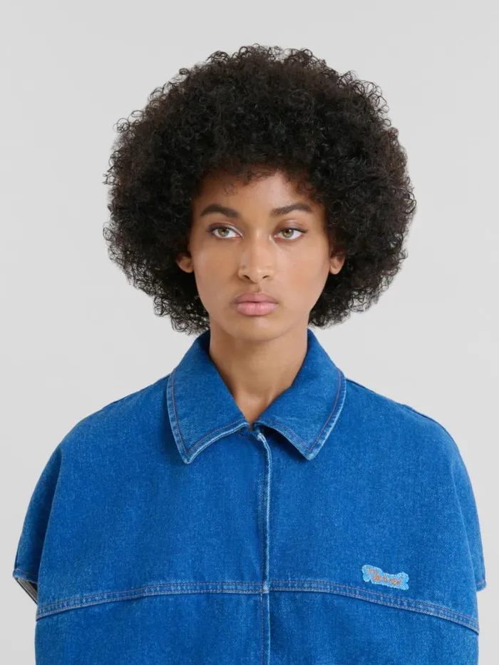Women Marni Denim Blue Organic Denim ShortSleeved Jacket With Marni Logo Patch
