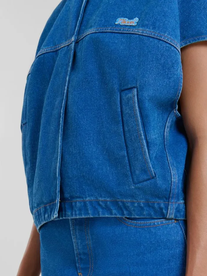 Women Marni Denim Blue Organic Denim ShortSleeved Jacket With Marni Logo Patch