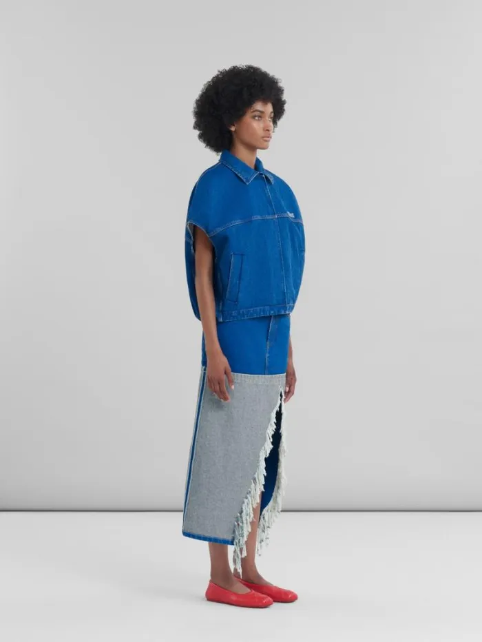 Women Marni Denim Blue Organic Denim ShortSleeved Jacket With Marni Logo Patch