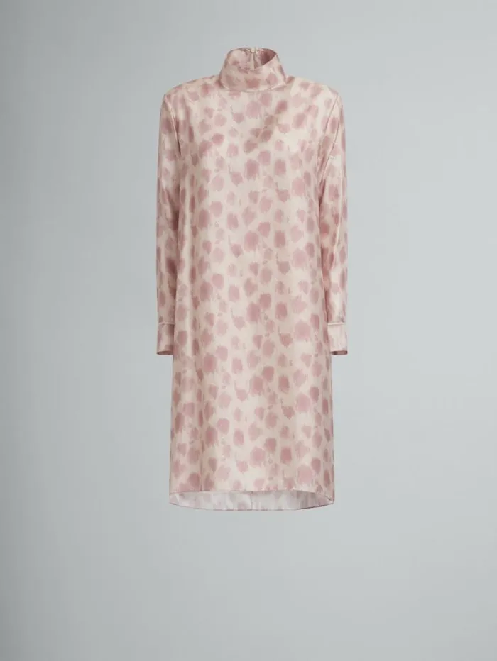 Women Marni Dresses Antique Pink Silk Midi Dress With Crayon Leopard Print