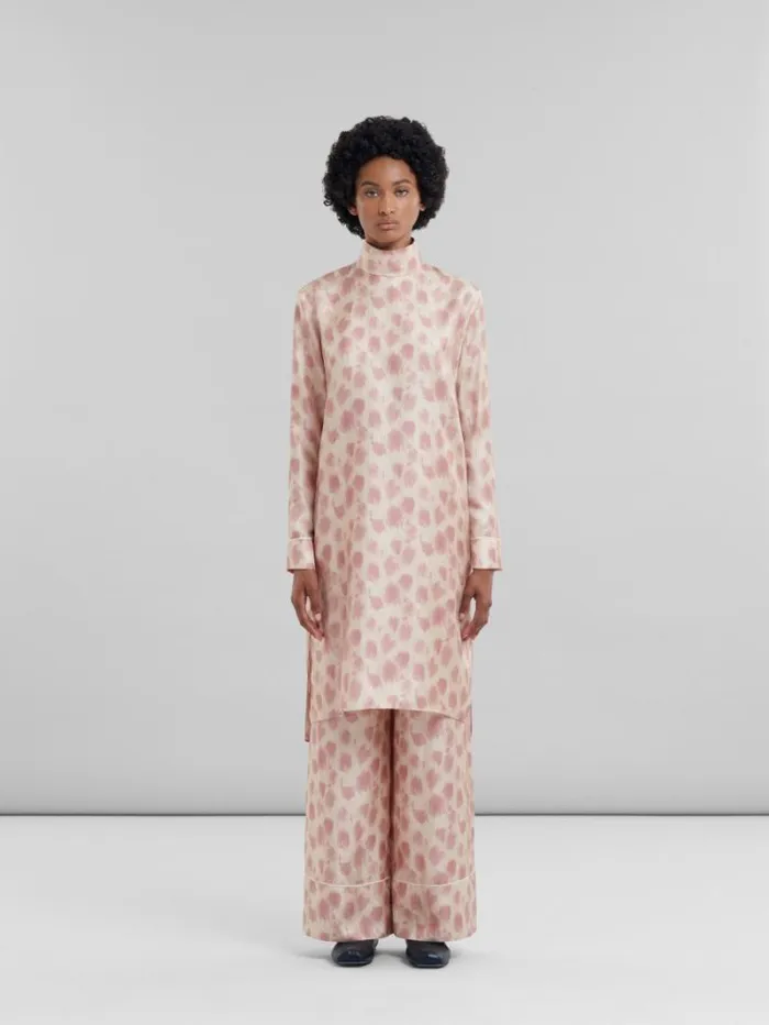 Women Marni Dresses Antique Pink Silk Midi Dress With Crayon Leopard Print