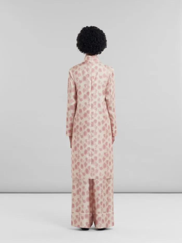 Women Marni Dresses Antique Pink Silk Midi Dress With Crayon Leopard Print