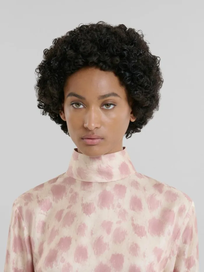 Women Marni Dresses Antique Pink Silk Midi Dress With Crayon Leopard Print