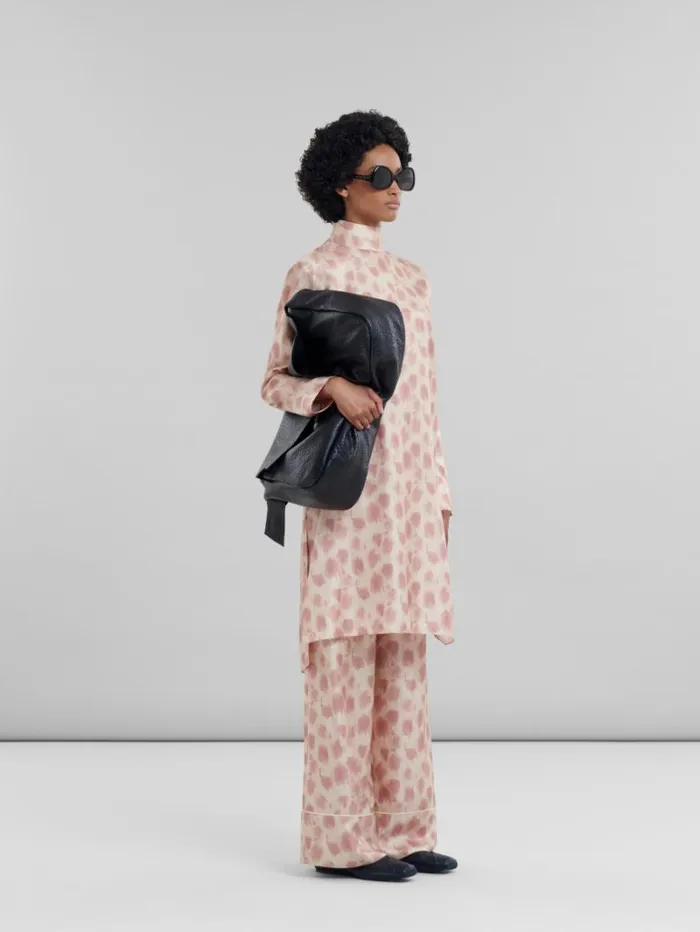 Women Marni Dresses Antique Pink Silk Midi Dress With Crayon Leopard Print