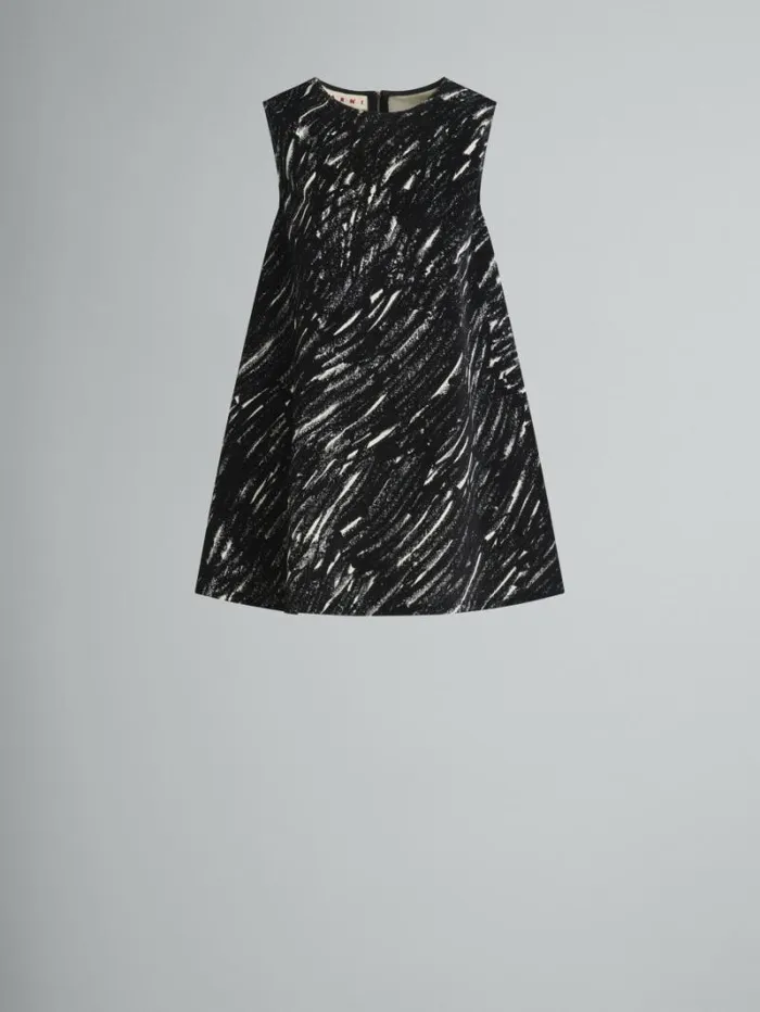 Women Marni Dresses Black Flocked Denim Flared Dress With Crayon Print