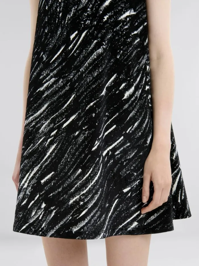 Women Marni Dresses Black Flocked Denim Flared Dress With Crayon Print