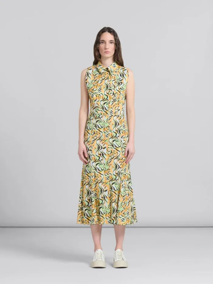 Women Marni Dresses Orange And Green Printed Organic Poplin Mermaid Dress