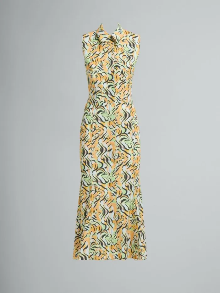 Women Marni Dresses Orange And Green Printed Organic Poplin Mermaid Dress
