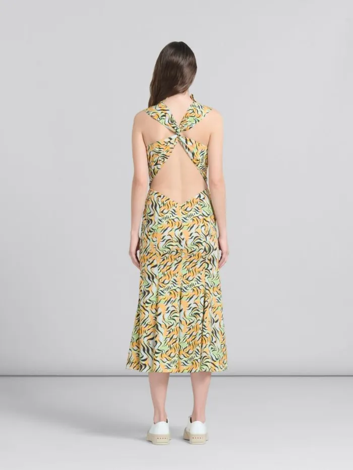 Women Marni Dresses Orange And Green Printed Organic Poplin Mermaid Dress