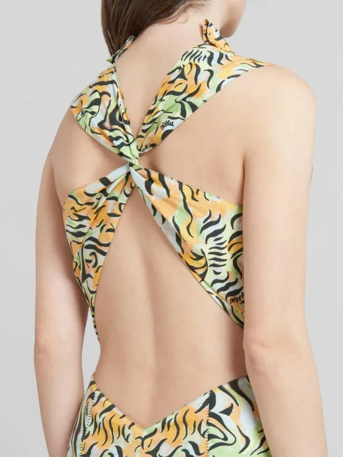 Women Marni Dresses Orange And Green Printed Organic Poplin Mermaid Dress