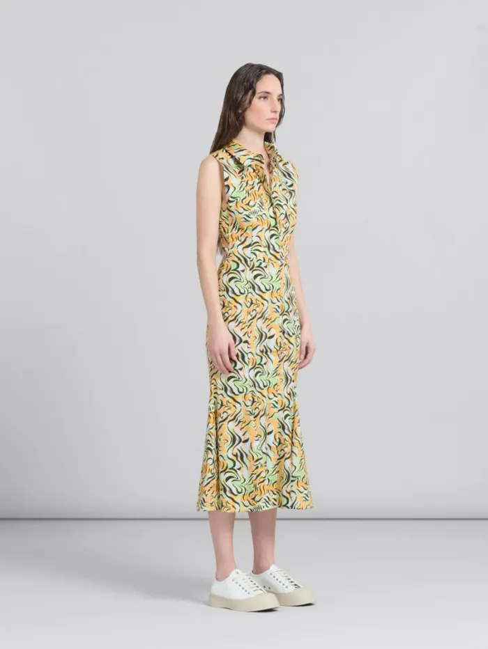 Women Marni Dresses Orange And Green Printed Organic Poplin Mermaid Dress