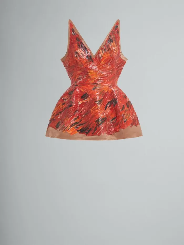 Women Marni Dresses Red HandPainted Duchesse Corset Dress