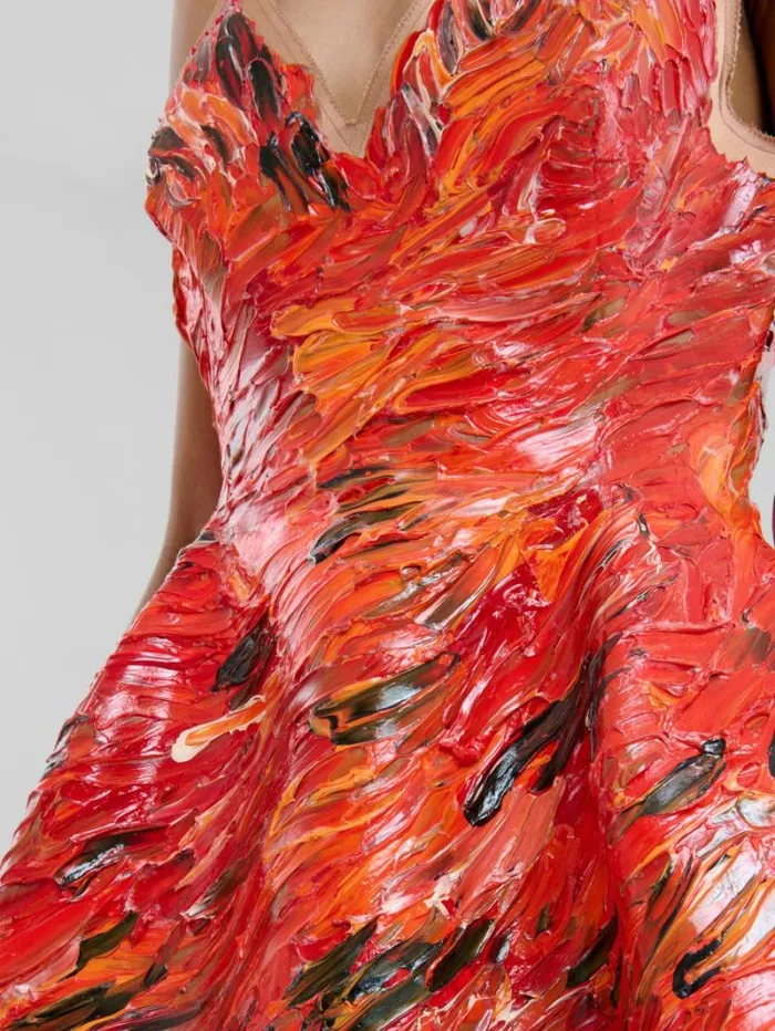 Women Marni Dresses Red HandPainted Duchesse Corset Dress