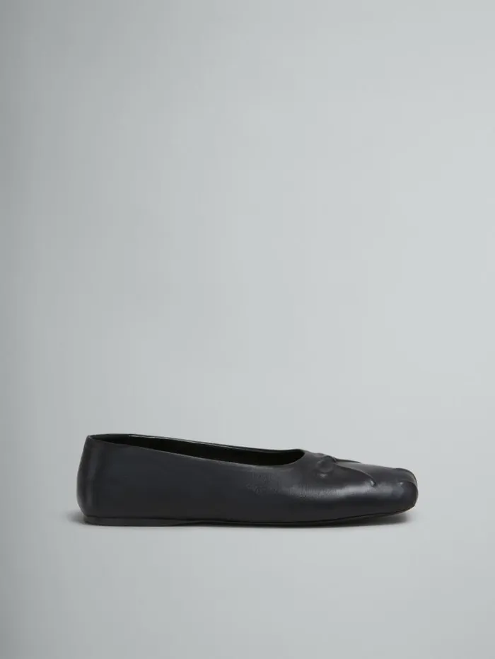 Women Marni Flats Black Nappa Leather Seamless Little Bow Ballet Flat