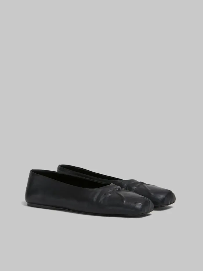 Women Marni Flats Black Nappa Leather Seamless Little Bow Ballet Flat