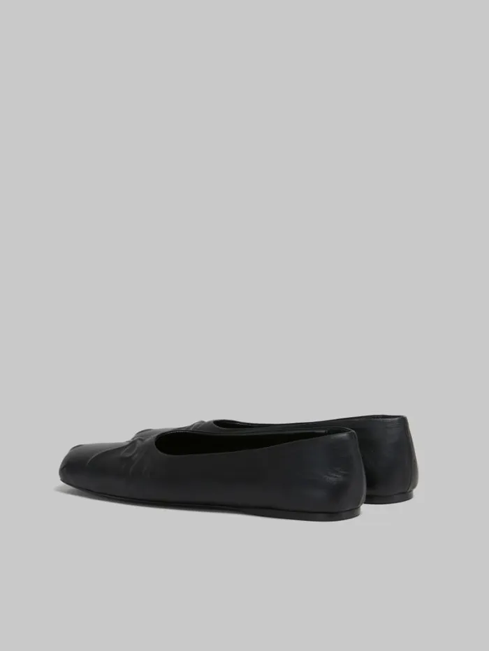 Women Marni Flats Black Nappa Leather Seamless Little Bow Ballet Flat