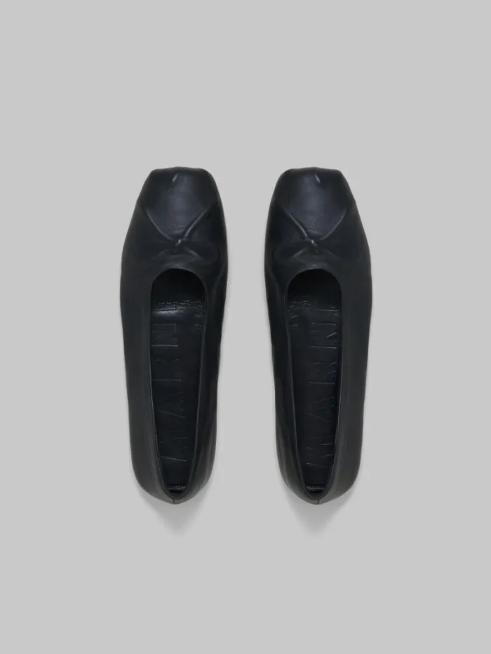 Women Marni Flats Black Nappa Leather Seamless Little Bow Ballet Flat