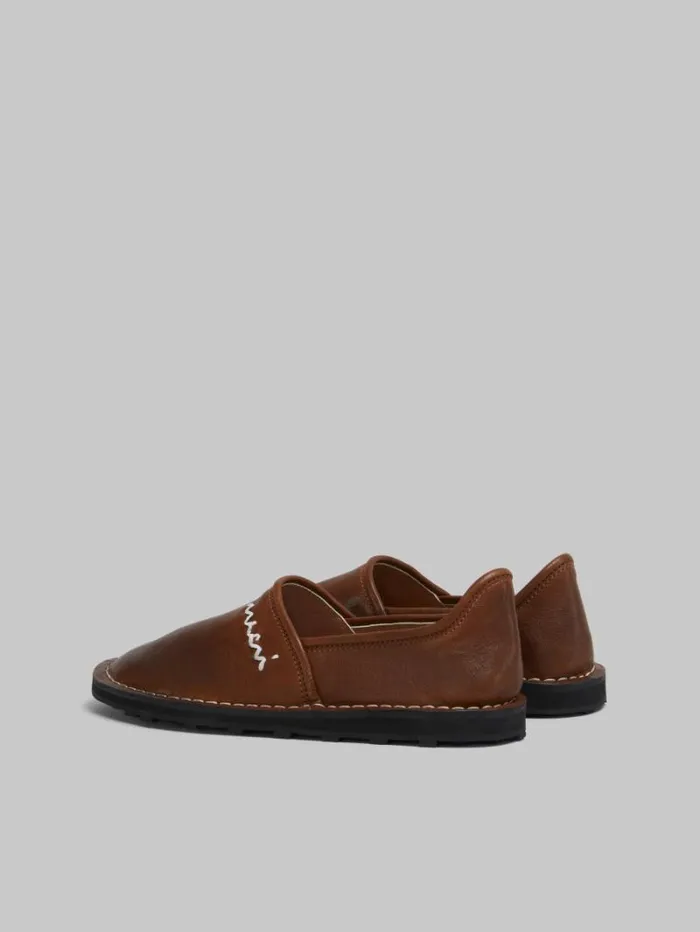 Women Marni Flats Brown Leather SlipOn Loafer With Marni Symbol