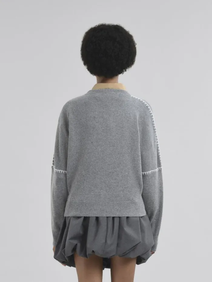 Women Marni Knitwear Grey Wool And Cashmere Crew Neck Jumper With Marni Symbol
