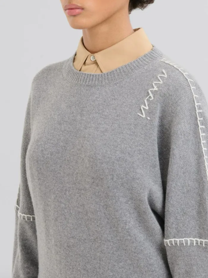 Women Marni Knitwear Grey Wool And Cashmere Crew Neck Jumper With Marni Symbol
