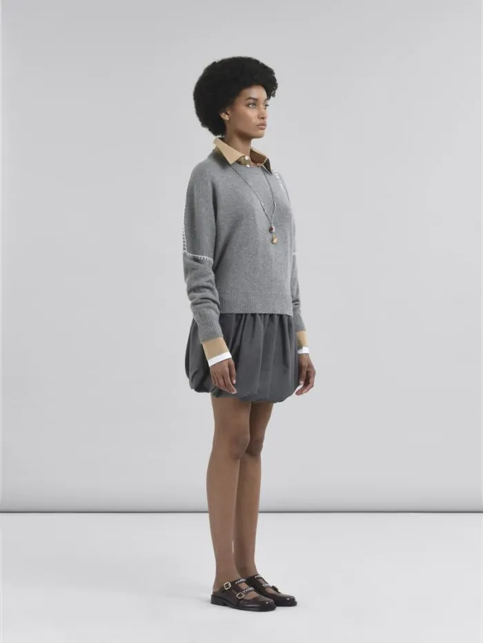 Women Marni Knitwear Grey Wool And Cashmere Crew Neck Jumper With Marni Symbol