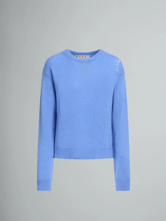 Women Marni Knitwear Indigo Boxy Cashmere Jumper With Marni Symbol