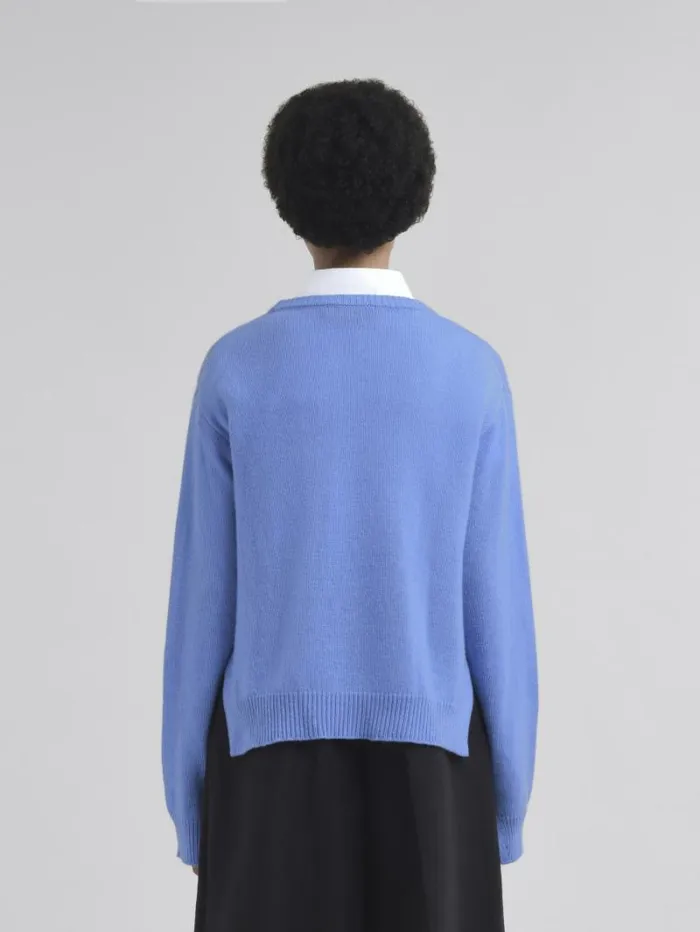 Women Marni Knitwear Indigo Boxy Cashmere Jumper With Marni Symbol