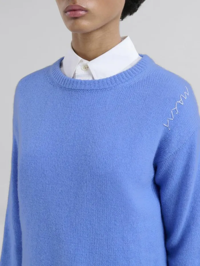 Women Marni Knitwear Indigo Boxy Cashmere Jumper With Marni Symbol
