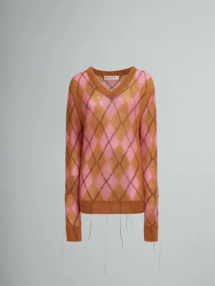 Women Marni Knitwear Orange Mohair Argyle Jumper With Floating Threads