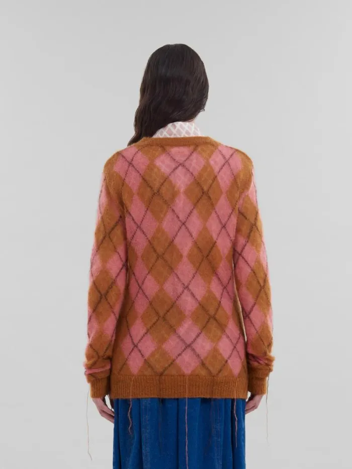 Women Marni Knitwear Orange Mohair Argyle Jumper With Floating Threads