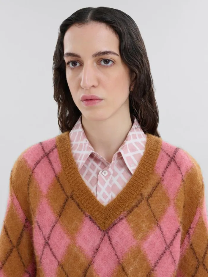Women Marni Knitwear Orange Mohair Argyle Jumper With Floating Threads