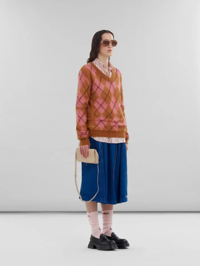 Women Marni Knitwear Orange Mohair Argyle Jumper With Floating Threads