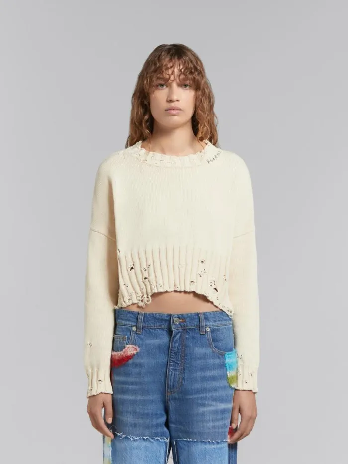 Women Marni Knitwear White Cotton Cropped Sweater