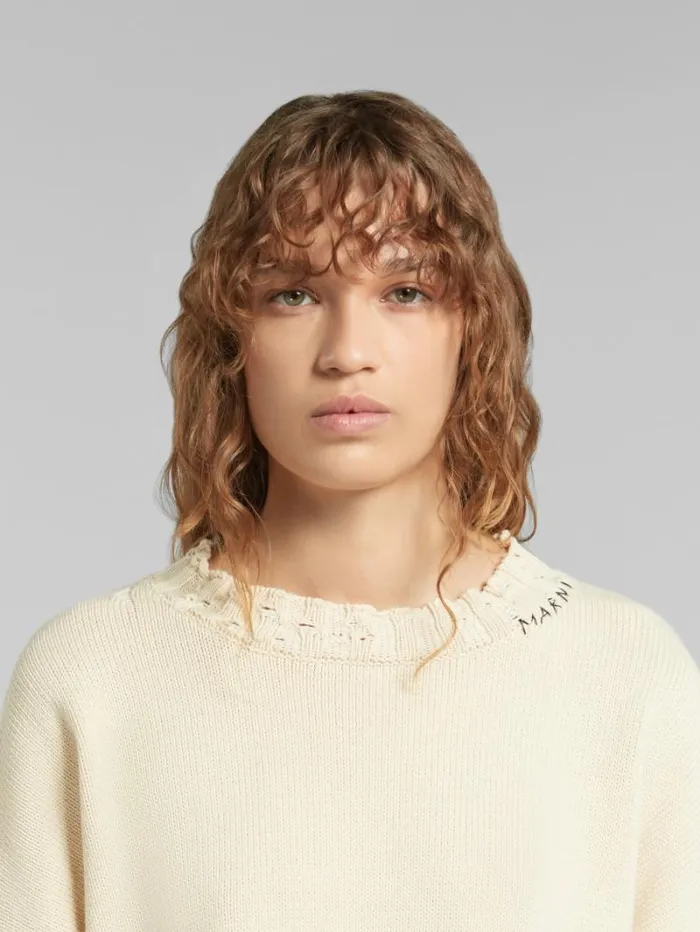 Women Marni Knitwear White Cotton Cropped Sweater