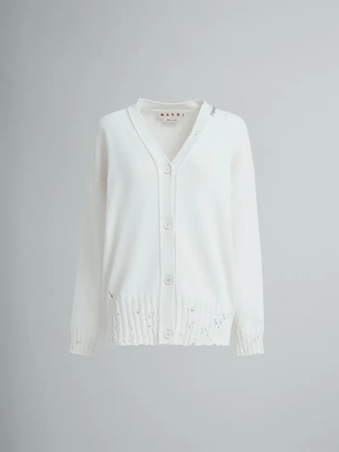 Women Marni Knitwear White Dishevelled Cotton Cardigan With Marni Mending Logo