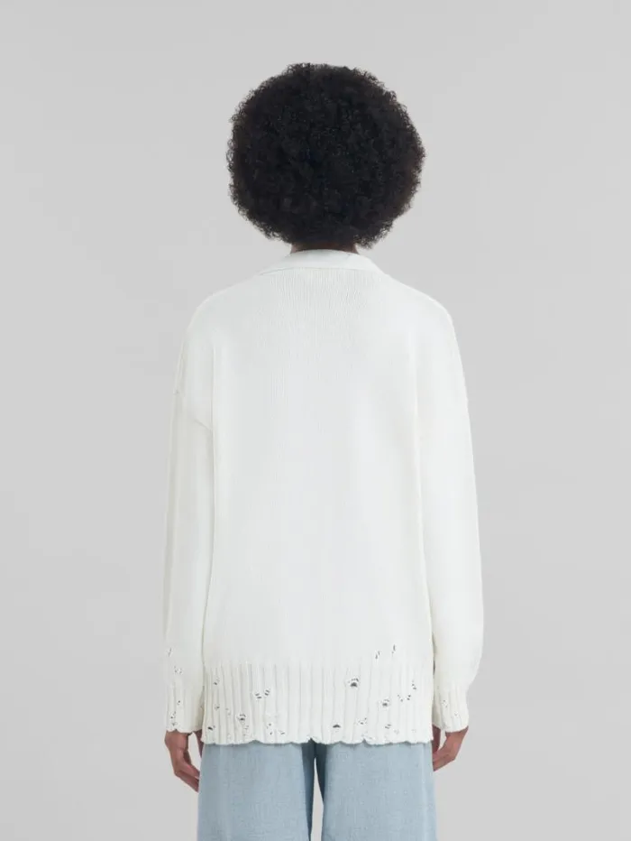 Women Marni Knitwear White Dishevelled Cotton Cardigan With Marni Mending Logo