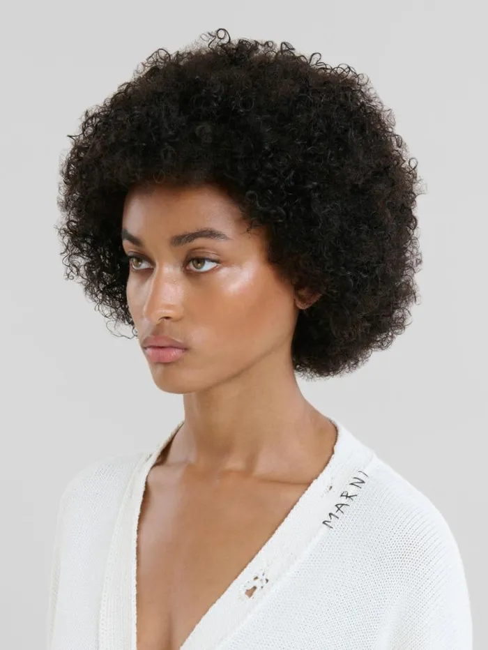 Women Marni Knitwear White Dishevelled Cotton Cardigan With Marni Mending Logo