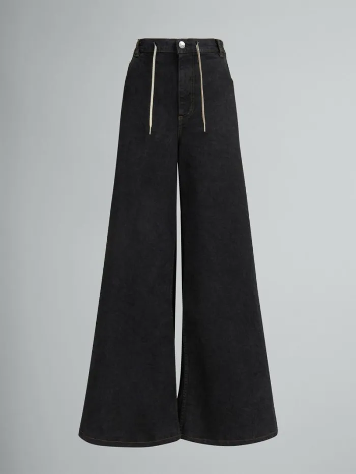 Women Marni Pants Black Marble Denim WideLeg Jeans