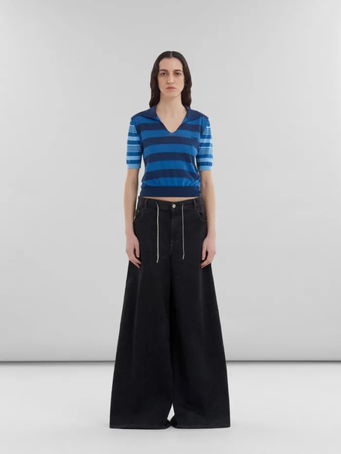 Women Marni Pants Black Marble Denim WideLeg Jeans