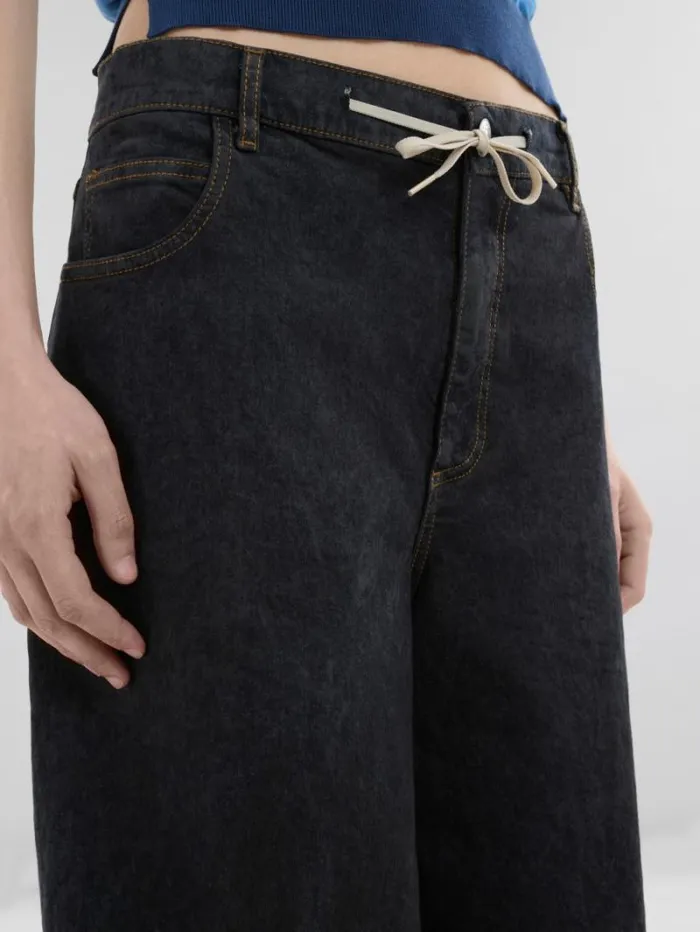 Women Marni Pants Black Marble Denim WideLeg Jeans