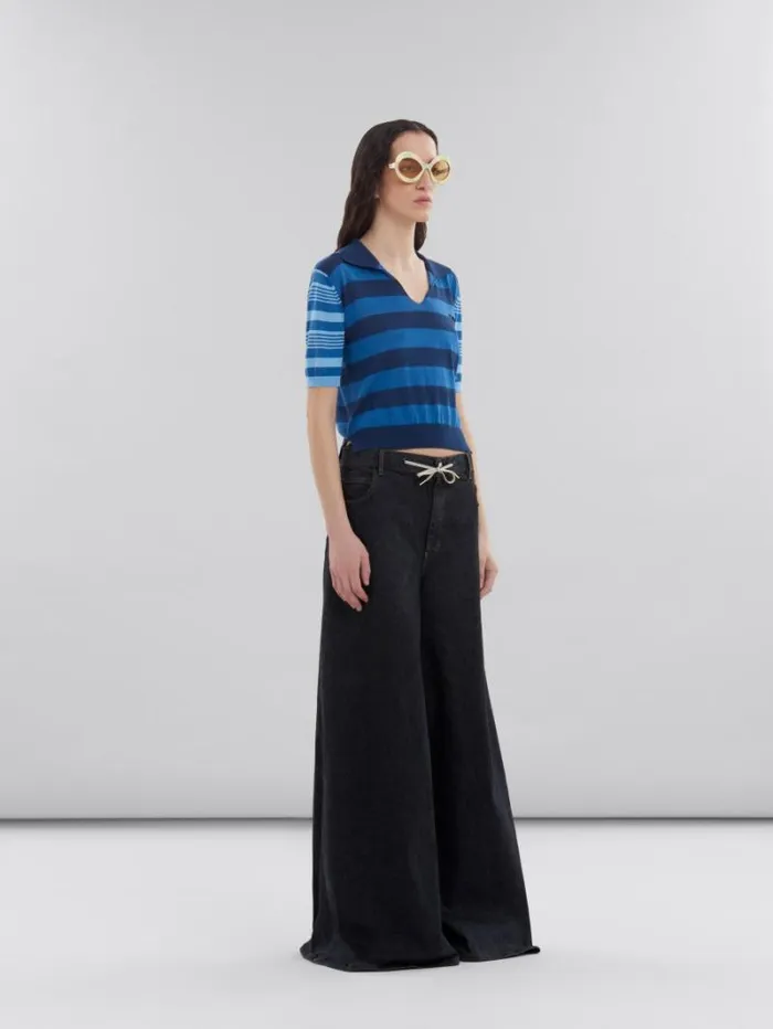 Women Marni Pants Black Marble Denim WideLeg Jeans