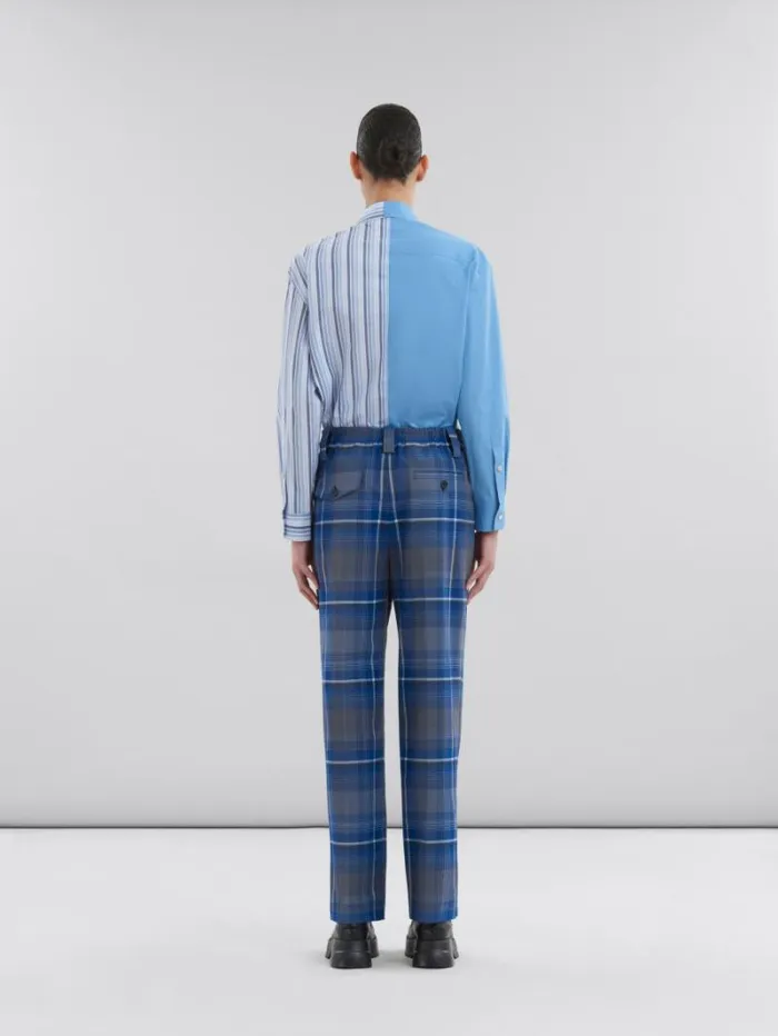 Women Marni Pants Blue Checked Virgin Wool Pleated Trousers