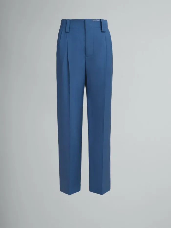 Women Marni Pants Blue Tropical Wool Pleated Trousers