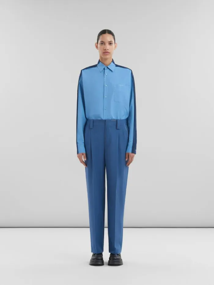 Women Marni Pants Blue Tropical Wool Pleated Trousers