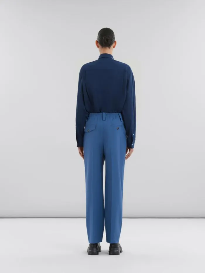 Women Marni Pants Blue Tropical Wool Pleated Trousers